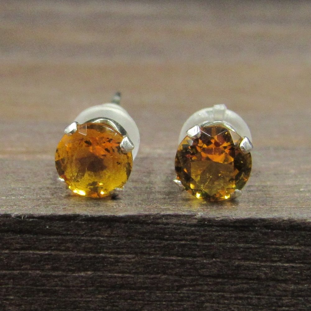 Sterling Silver Tiny Yellow Cz Stud Earrings - image 1